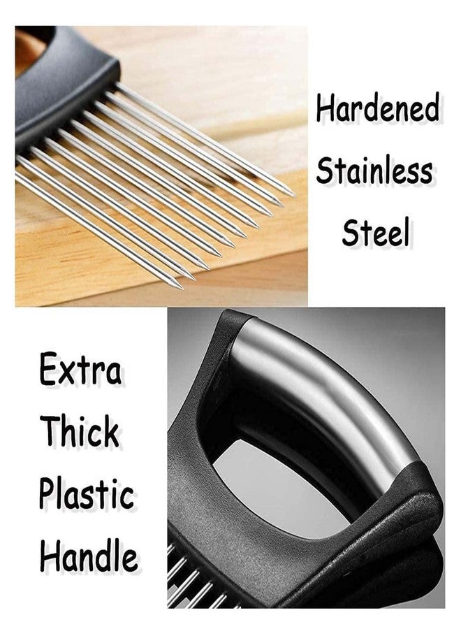 Avenn Stainless Steel Vegetable Holder Slicer, All-in-One Multifunctional Onion Holder Slicer, Food Slice Assistant Suitable for Vegetable Tomato Potato Meat Cutting Tool Kitchen Gadgets (2) - Image 4